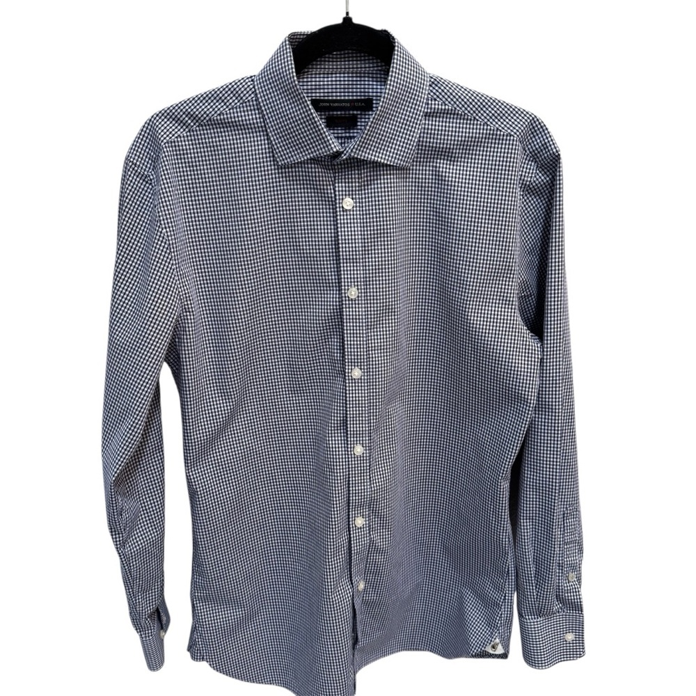 John Varvatos Button Up Shirt Mens M Blue Check Long Sleeve Career Gingham